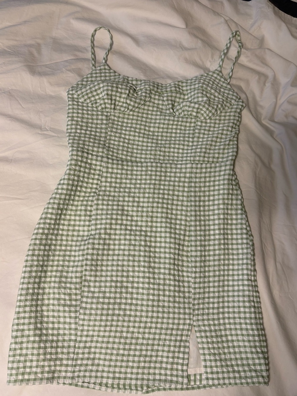 Green Gingham Spaghetti Strap Mini Dress from No Rest for Bridget